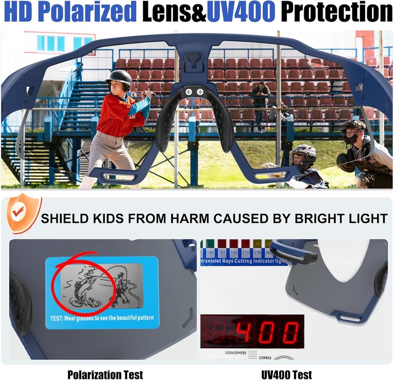 Xtiger Polarized Kids Sunglasses Youth Baseball Sunglasses UV400 Boys Girls Sports Sun Glasses for Softball Cycling Scooter - Image 4